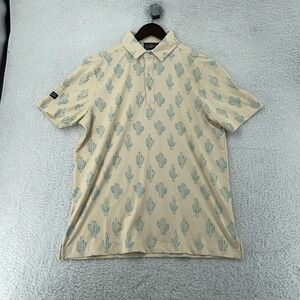Sunday Swagger Shirt Mens Small Cream Green Cactus Print Golf Polo Performance